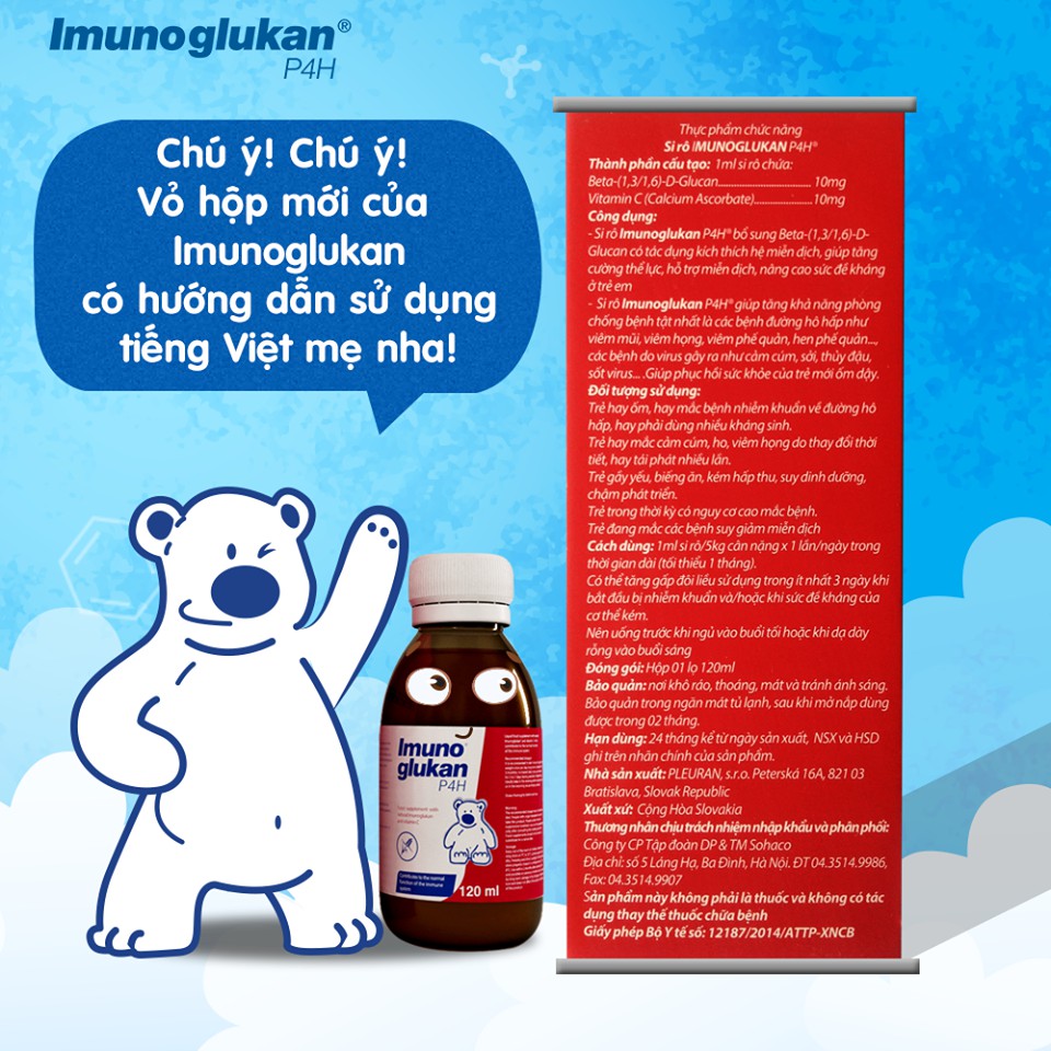 Tăng đề kháng cho bé Siro Imunoglukan P4H Giúp tăng cường hệ miễn dịch nâng cao sức đề kháng Chai 120ml