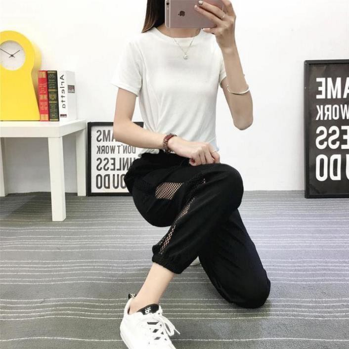 [FREESHIP Quần Jogger Nữ Thể Thao Phối Lưới Hông Chất Sạn