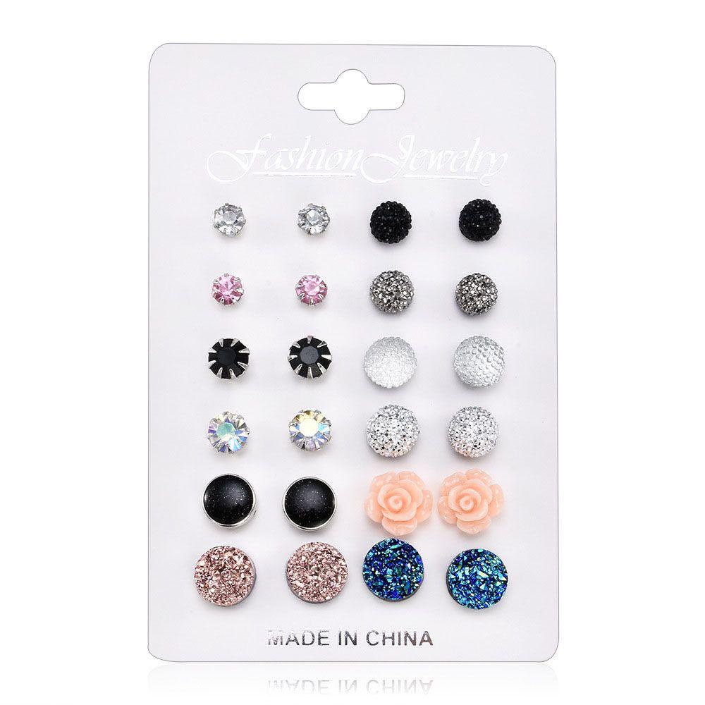 MXGOODS Set Bông Tai Tròn Đính Hoa Phong Cách Hàn Quốc