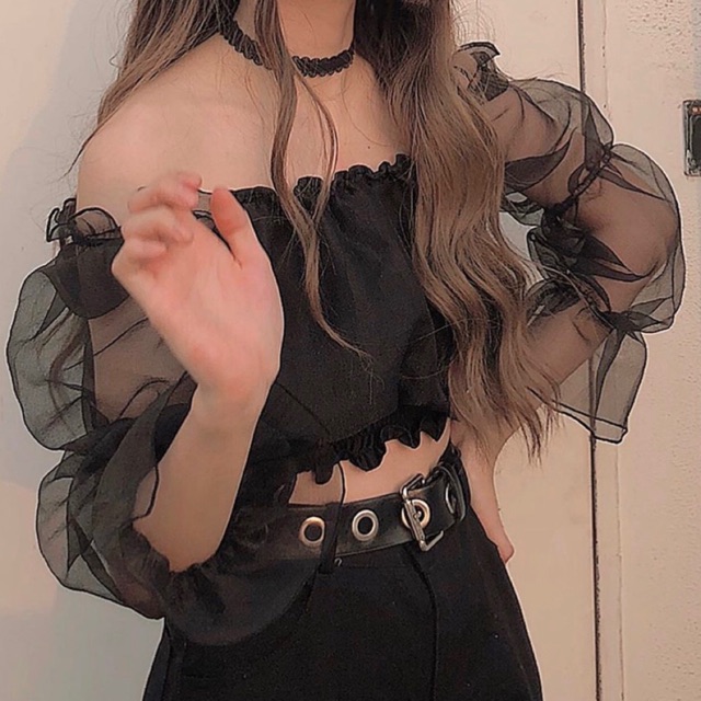 ÁO CROPTOP PHỐI TAY TƠ OGANZA