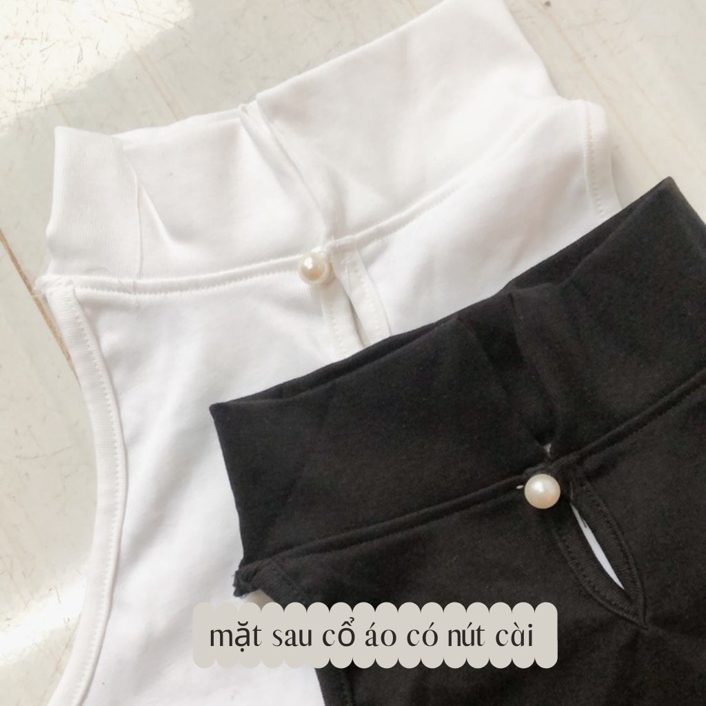 Áo Kiểu Cổ Lọ Choker  Màu Trắng Màu Đen Chất Thun Dày Dặn Phía Sau Có Nút Cài Ảnh Thật Chụp Sàn