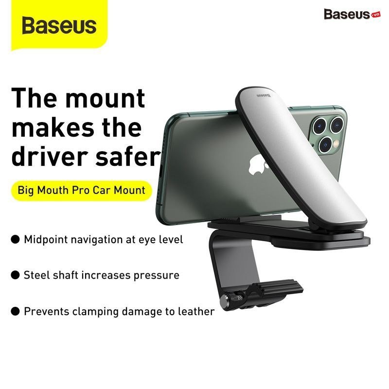 Giá đỡ điện thoại - Kẹp điện thoại dạng ngoàm kẹp ngang trên ôtô xe hơi Baseus Big Mouth Pro Car Mount