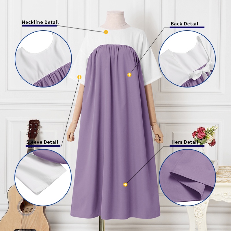 Đầm maxi Zanzea tay ngắn cổ tròn xếp ly màu tương phản thời trang cho nữ