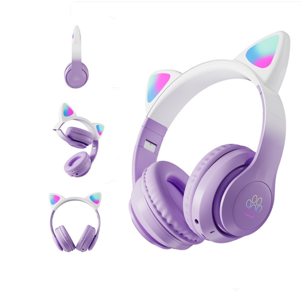 Tai Nghe Bluetooth Không Dây STN-28PRO Hình Tai Mèo Dễ Thương Có Đèn LED Và Mic
