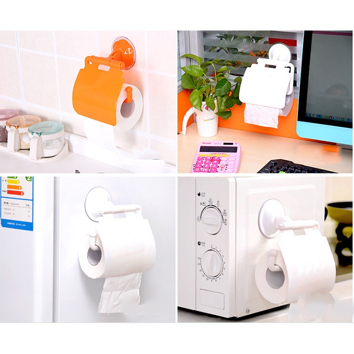 Hộp đựng giấy vệ sinh giác hút hongkong_store sieure888 Hộp đựng giấy vệ sinh cuộn dính tường hút siêu chắc có nắp che