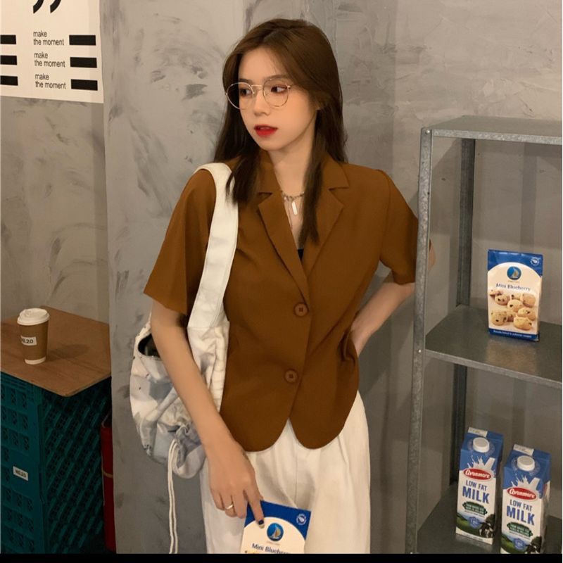 áo blazer ngắn tay trơn basic ảnh thật