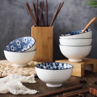 Bộ bát men sứ ăn cơm 6 chiếc Nhật Bản