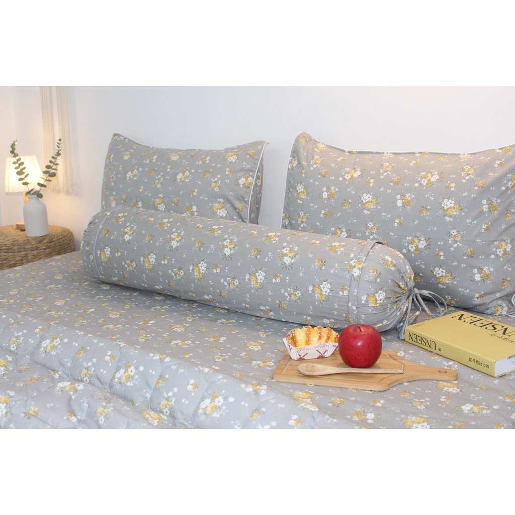Bộ drap gối KHA LY - cotton thiên nhiên - Nhí Xám Tro - VN302