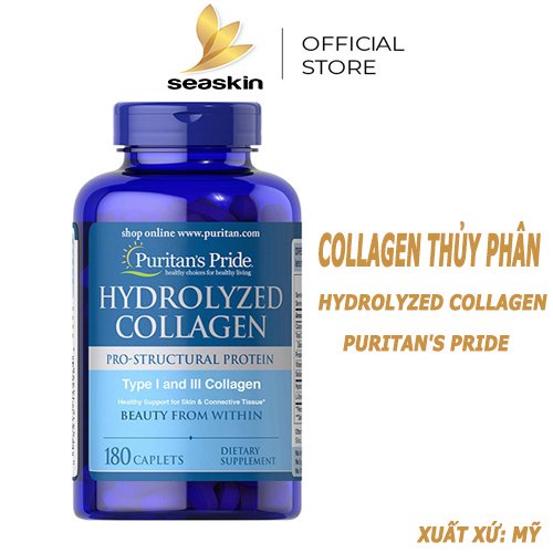Collagen thủy phân giúp trắng da căng mịn mờ nám Hydrolyzed Collagen Puritan's Pride 180 viên xuất xứ Mỹ