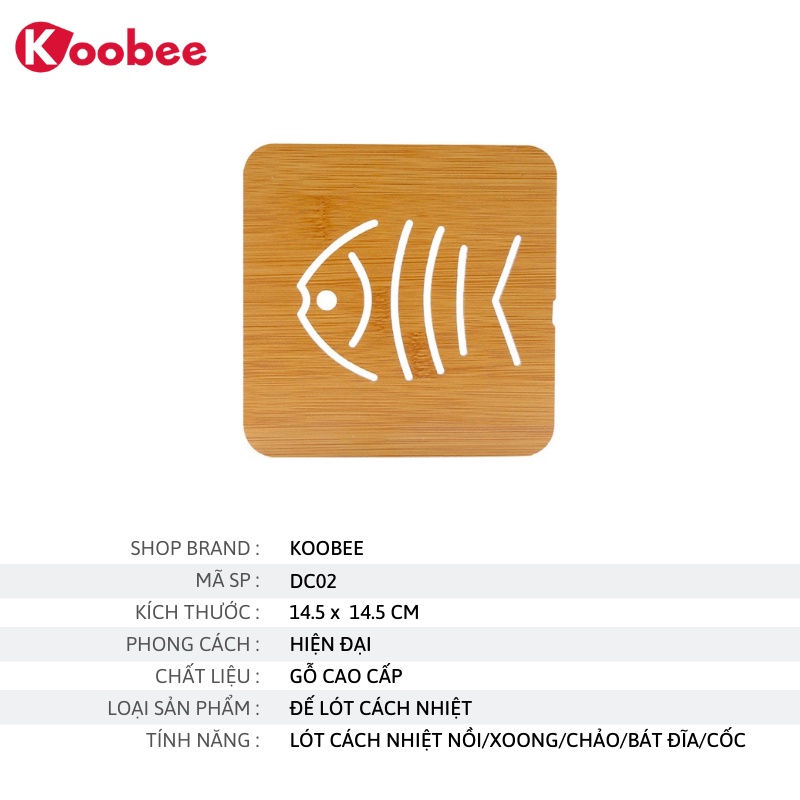 Đế lót nồi KOOBEE bằng gỗ cách nhiệt chống trượt cao cấp (DC02)