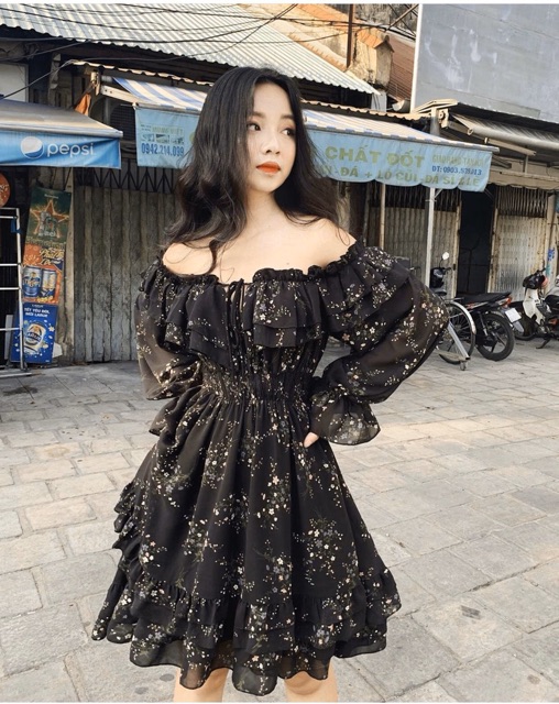 ĐẦM TRỄ VAI HOA XOÈ STYTE ULLZANG | BigBuy360 - bigbuy360.vn