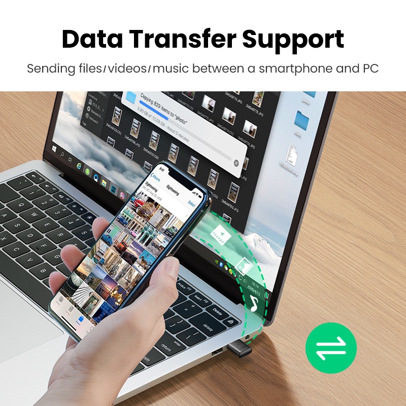 Ugreen Usb Nhận Tín Hiệu Bluetooth 5.0 Cho PC / Headphone / Loa Không Dây