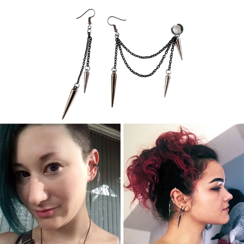 Bông Tai Dạng Kẹp Bằng Kim Loại Màu Đen Siêu Nhẹ Phong Cách Punk Cho Nam