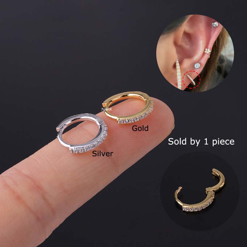 1 Khuyên tai tròn bằng đồng đính đá zircon 20 gauge đeo sụn vành tai