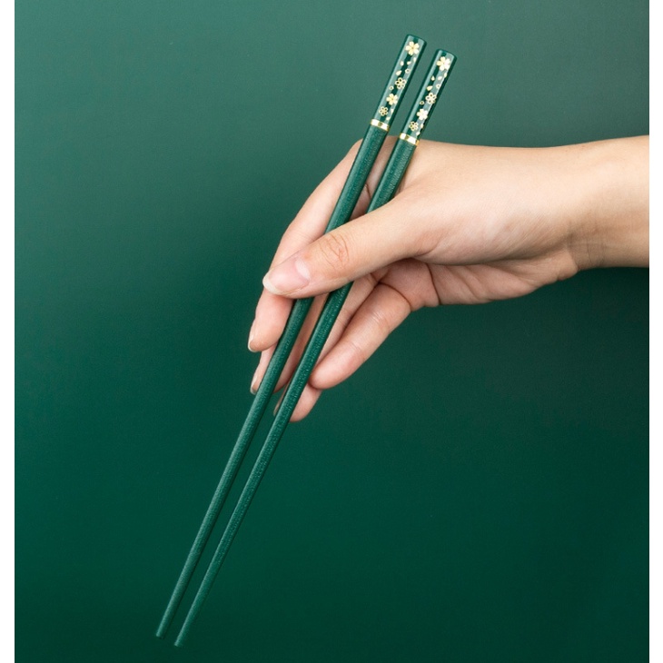 Bộ 5 đôi đũa xanh rêu lá và hoa đơn giản sang trọng T08
