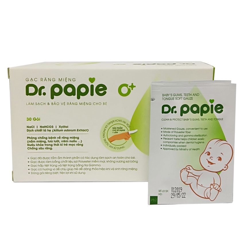 Gạc rơ lưỡi/ rơ răng miệng vệ sinh cho bé hiệu Dr.Papie (Hộp 30 gói)