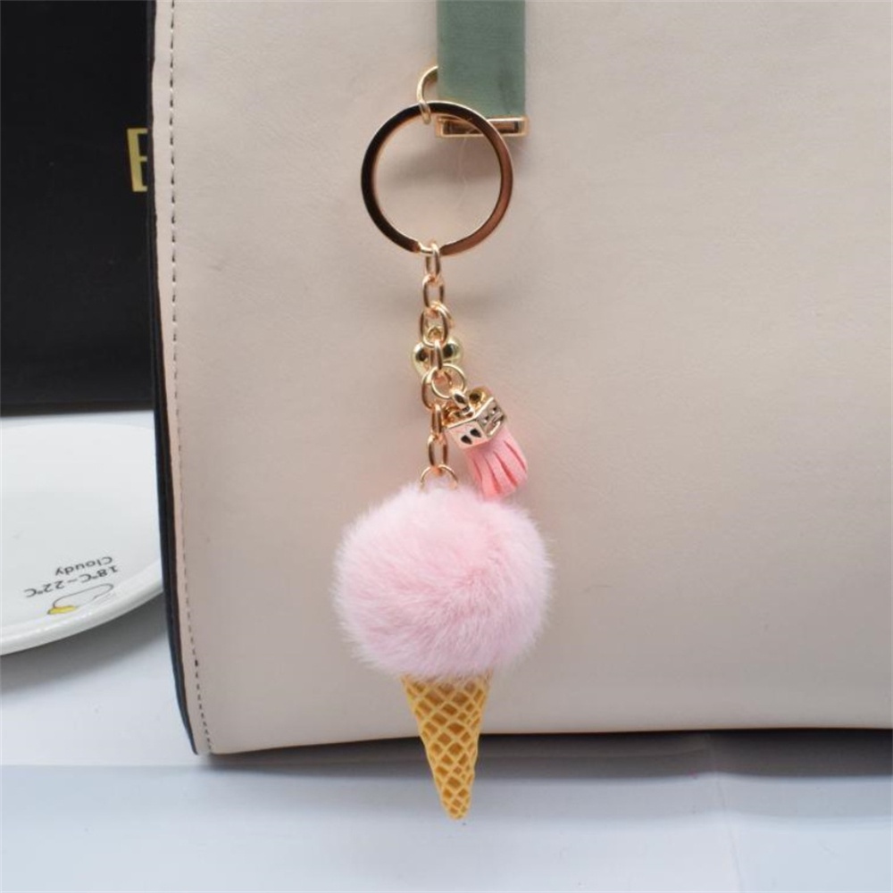 Móc Khóa Hình Cây Kem Phối Tua Rua Dễ Thương