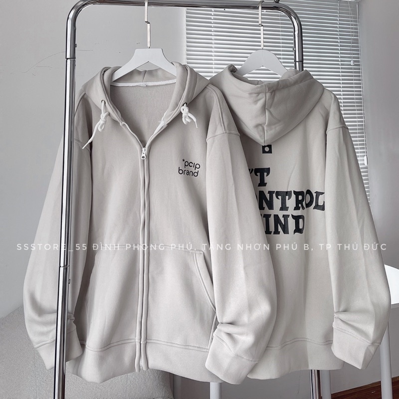 Áo khoác hoodie zip in chữ PCIP màu xám khói có nón vải nỉ bông màu xám form rộng unisex nam nữ - SSSTore | BigBuy360 - bigbuy360.vn