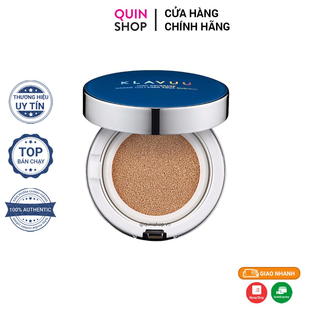 Phấn Nước Che Khuyết Điểm Cao Klavuu Blue Pearlsation High Coverage Marine Collagen Aqua Cushion