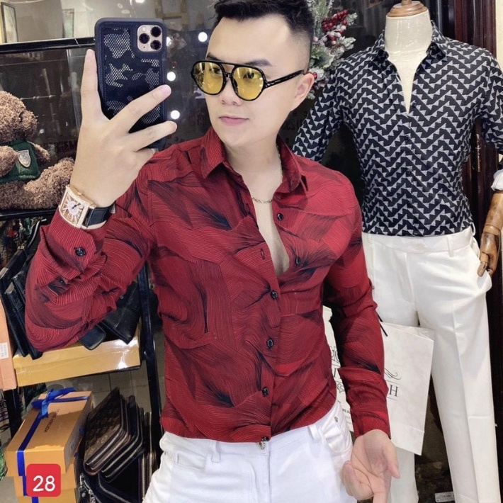 Áo Sơ Mi Nam, Áo Sơ Mi Dài Tay Cao Cấp, Áo Sơ Mi Hoạ Tiết, Vải Lụa Thoáng Mát, Phong Cách Thời Trang Luanstore.