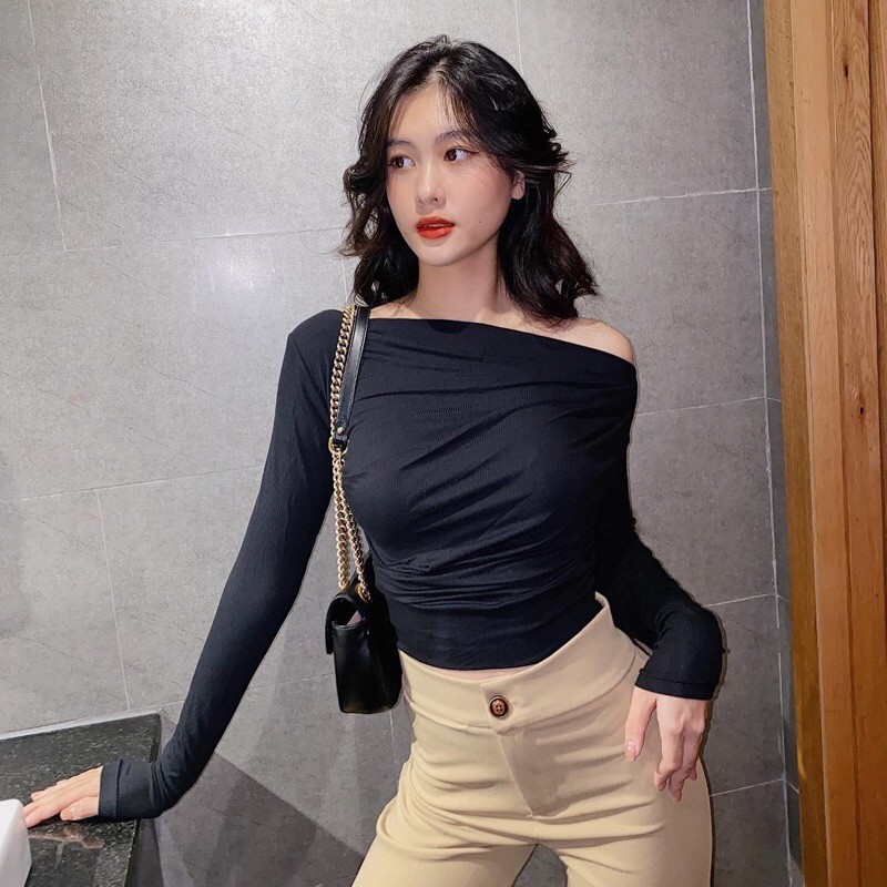 Áo lệch vai tay dài  MIE CROPTOP