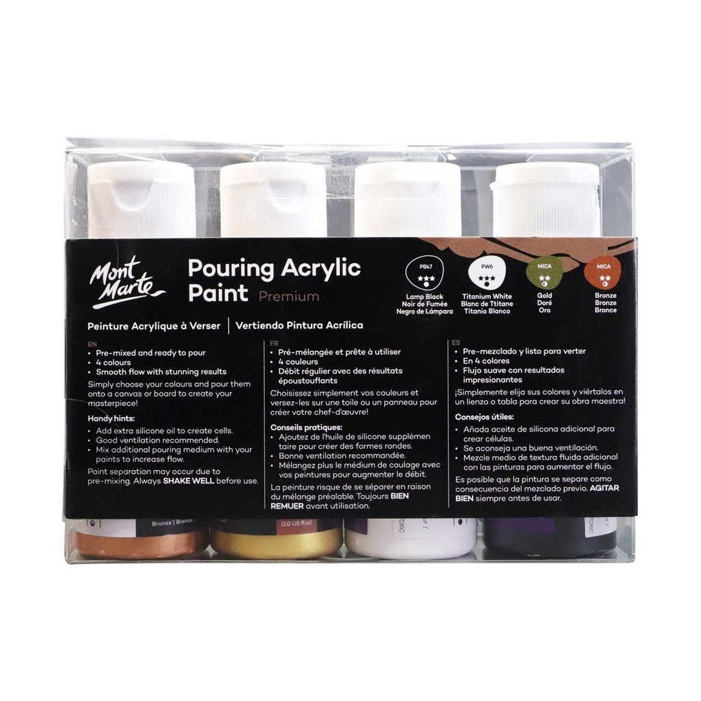 Bộ Màu Đổ Pouring Acrylic Mont Marte - Set Celestial - 4 chai x 60ml - PMPP4206