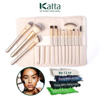 Bộ 12 cọ trang điểm cá nhân kèm bao da dùng làm đẹp hằng ngày, dự tiệc - Katta - KTPK167