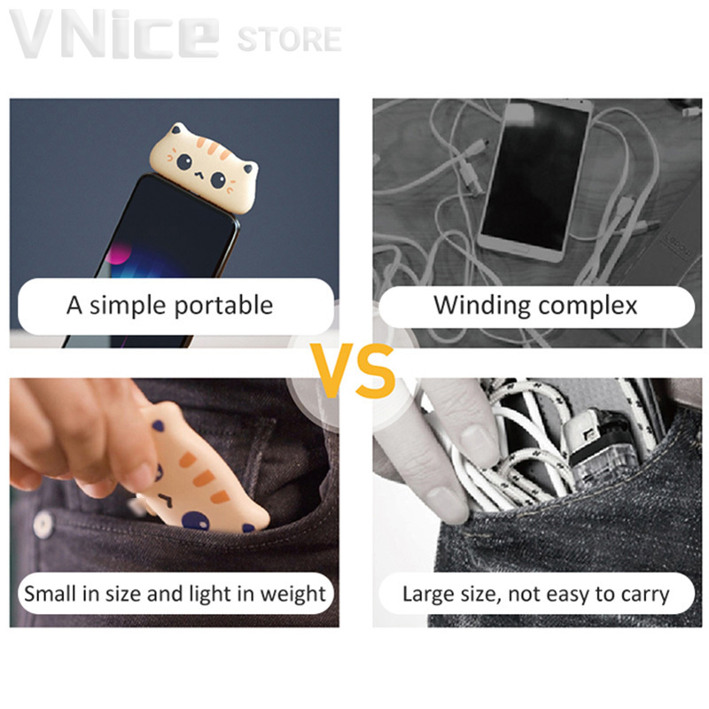 Pin sạc dự phòng 800mAh Mini Power Bank Cute Cat USBC Portable External Battery Case Charger with LED Night Light for Small Size iphone Powerbank