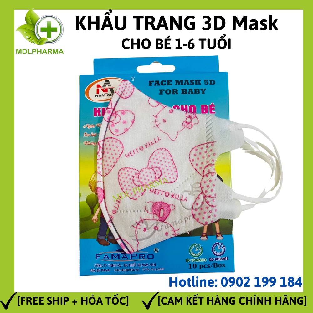 Khẩu trang y tế 3D mask Famapro/ Nam Anh kháng khuẩn cho bé từ 1 đến 5 tuổi
