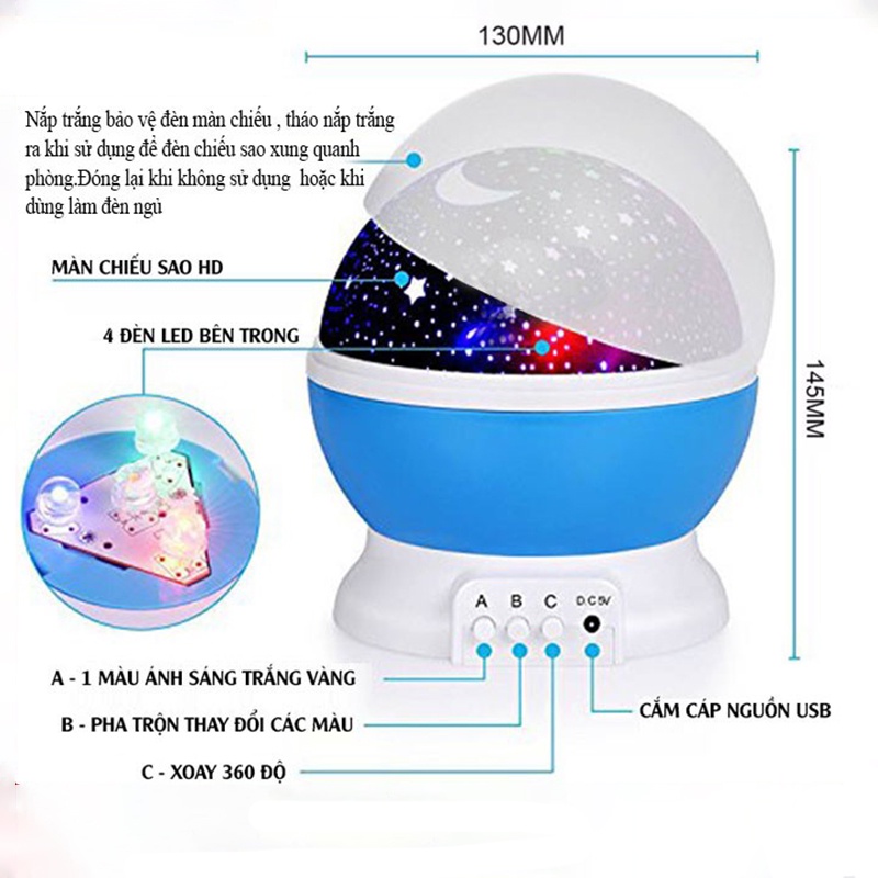 Đèn ngủ chiếu sao vũ trụ độc đáo xoay 360 độ nhập khẩu