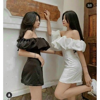 Đầm trễ vai, đầm bẹt vai tay phồng hot trend Uzzang - C5N