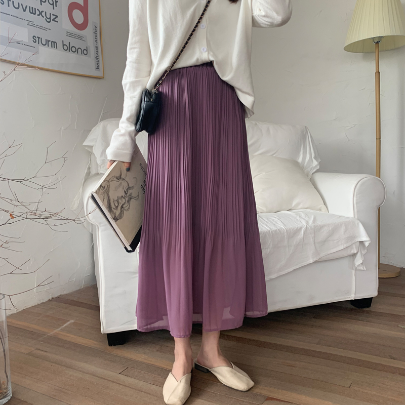 Chân váy midi vải chiffon eo cao xếp ly mỏng nhiều màu tùy chọn cho nữ | BigBuy360 - bigbuy360.vn