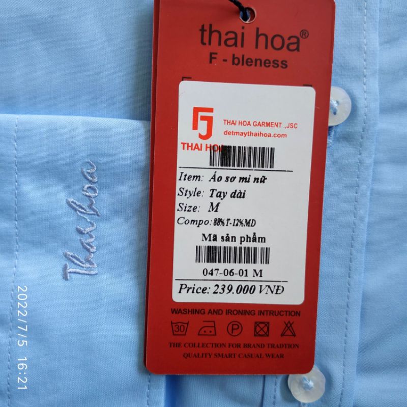 Áo sơ mi Thái Hòa xanh thiên thanh vải đẹp ít nhăn 047 8919