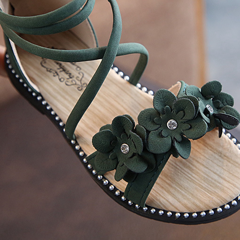 3-16 Years Girls Sandals Rome Summer Shoes Princesses Sandals Party Shoes Black Green Bling Diamond Size 26-36