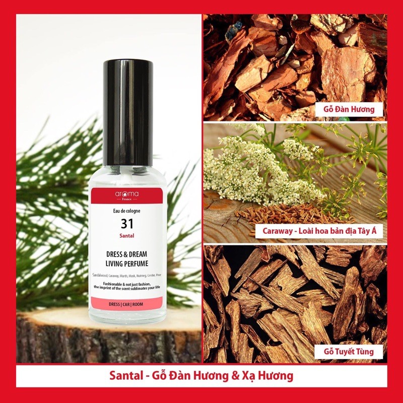 Xịt Thơm Phòng , oto , tủ quần áo , Aroma hương gỗ đàn hương xạ hương số 31 30ml