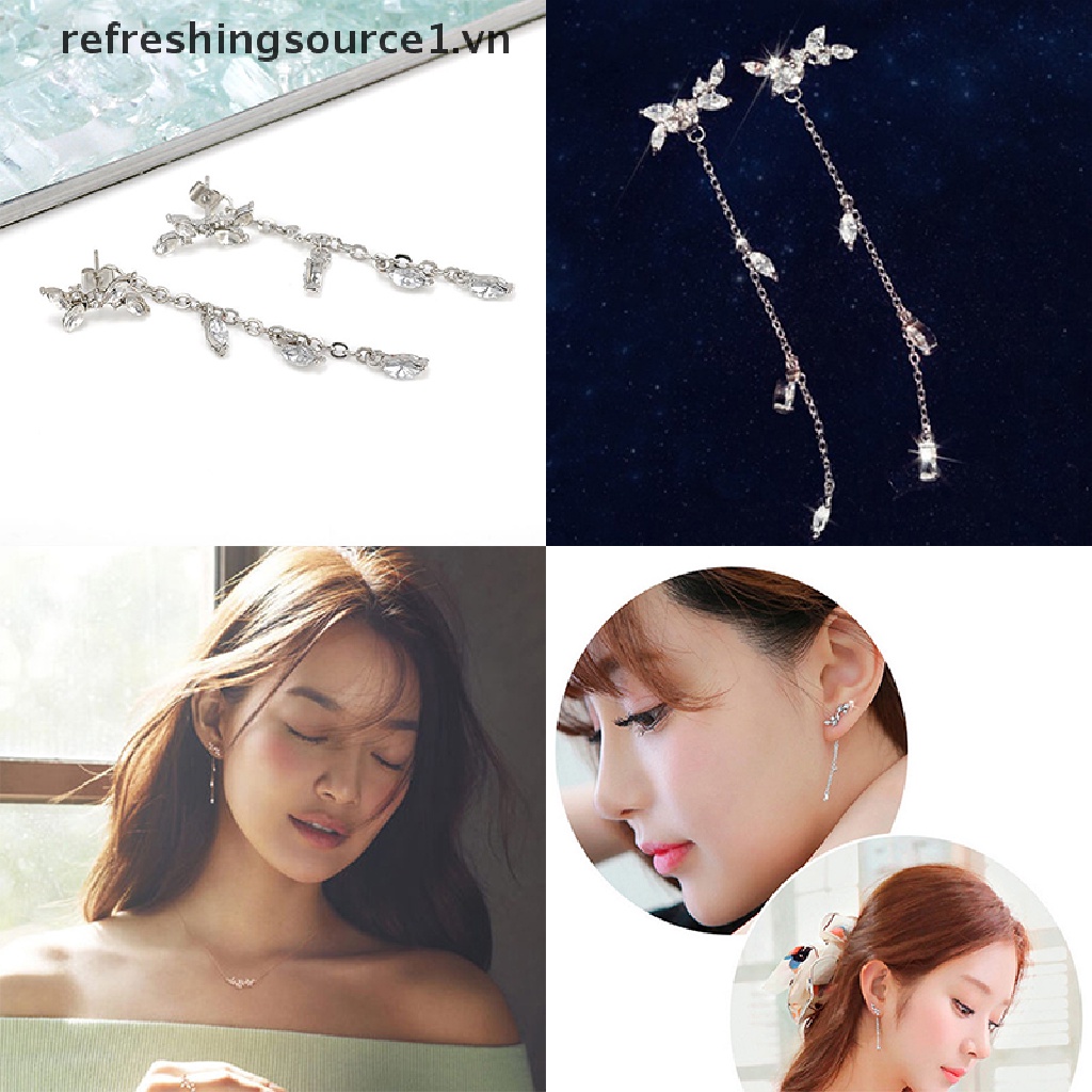 {REFRE} Bông Tai Dạng Móc Thả Tua Rua Dáng Dài Phong Cách Hàn Quốc Thời Trang {refreshingsource1.vn}