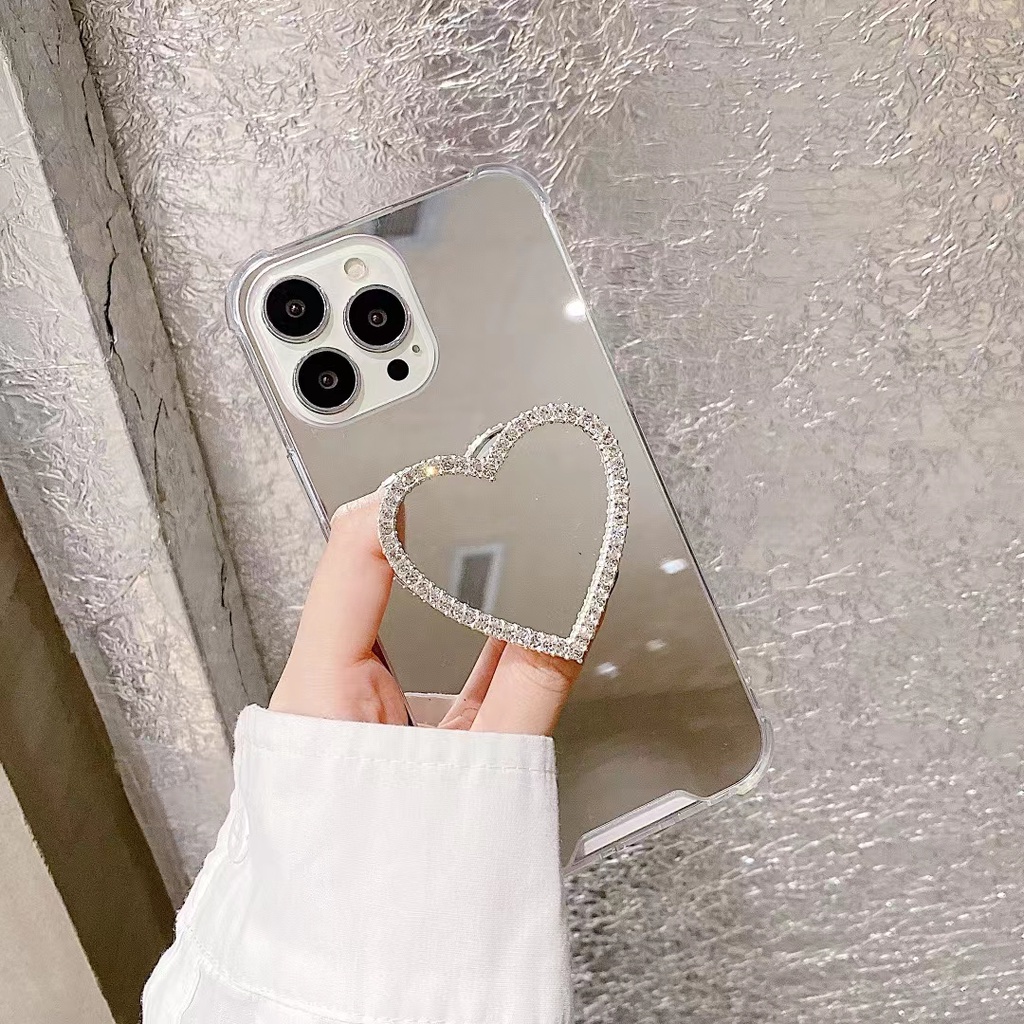 Ốp Điện Thoại Trái Tim 3d Kèm Gương Cho iphone 15promax 14pro 13 pro max 12 pro max 11 pro max xs max xr x 7 8 plus