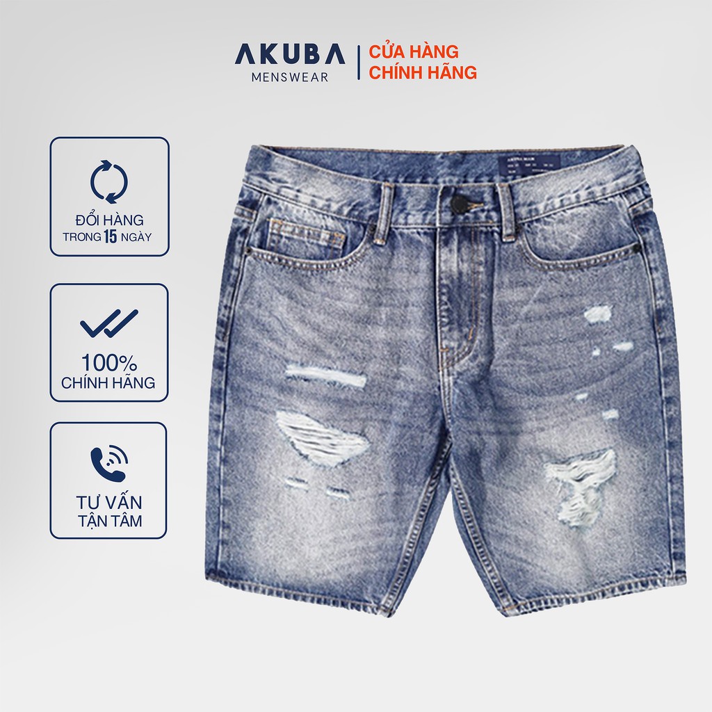 Quần Short Jean Nam Sáng Màu Rách AKUBA - Form Skinny | 01D19106 | BigBuy360 - bigbuy360.vn