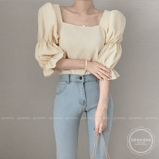 Áo thun tay ngắn cổ vuông màu trơn thiết kế đơn giản200914 | BigBuy360 - bigbuy360.vn