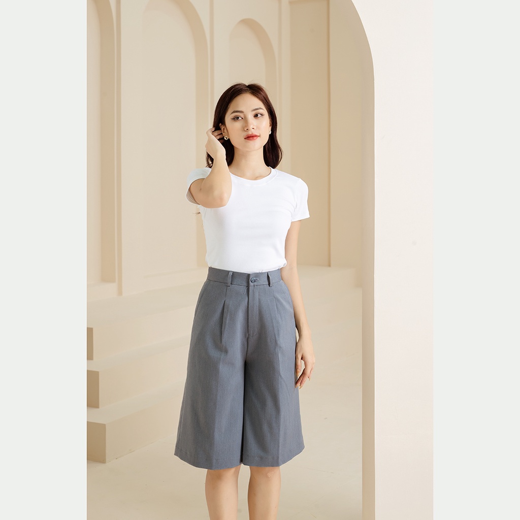 Quần culottes lửng ống rộng kaki thiết kế thời trang Eden bigsize lưng vừa có túi che khuyết điểm tốt - Q017