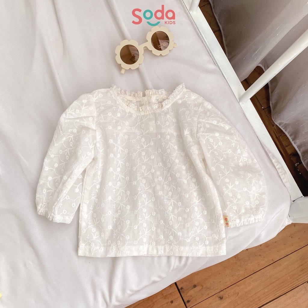 Áo bé gái cổ viền ren SODA KIDS, jasmine shirt chất liệu vải thô thêu mềm mại, mát