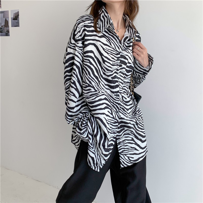 Áo sơ mi nữ tay dài dáng rộng kẻ sọc ngựa vằn bigsize phong cách Hàn Quốc, thời trang Mèo Mập Clothes