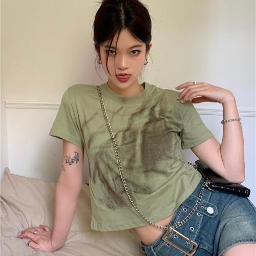 ⊙✙✷Áo Thun Ngắn Tay Nhuộm Màu Phong Cách Retro Mùa Hè Mới Dễ Phối Đồ Cho Nữ