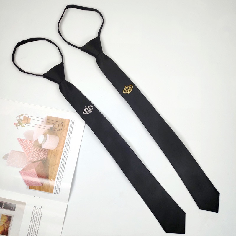 Cà Vạt Lụa Polyester Màu Trơn Thêu Hình Vương Miện 6cm