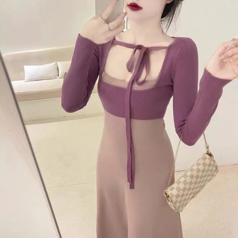 Set Đầm Dệt Kim Màu Sắc Tương Phản Thời Trang Cho Bé Gái