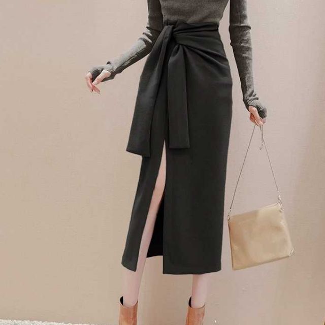 Chân váy buộc vạt xẻ trước dáng dài m24 | BigBuy360 - bigbuy360.vn