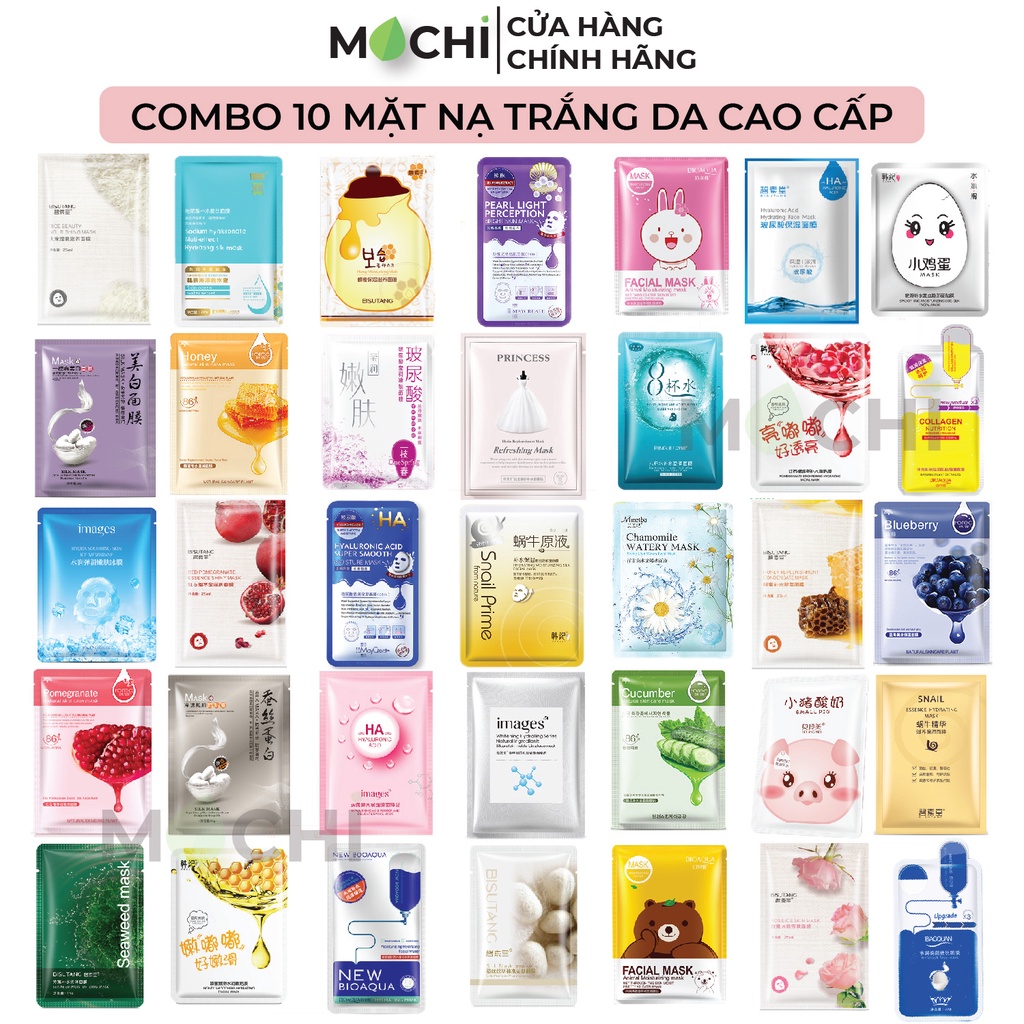 COMBO 20 Mặt Nạ Dưỡng Da l Cấp Ẩm l Trắng Da l Ngừa Mụn Mask Giấy Đắp Mặt Nội Địa Trung Cao Cấp MOCHI SHOP