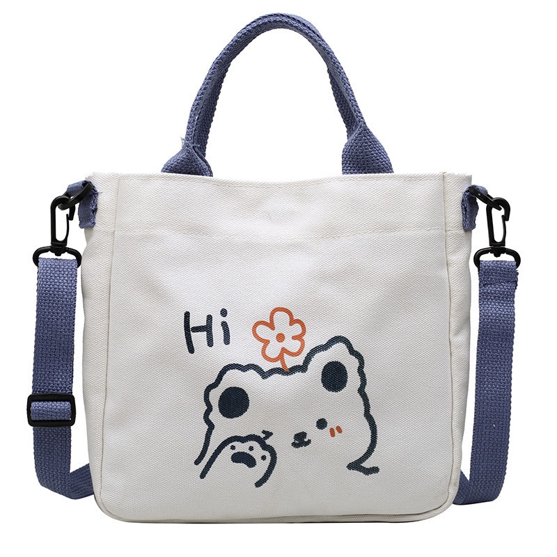 Túi Xách Vải canvas Đeo Vai In Hình Gấu Dễ Thương Dành Cho Nữ