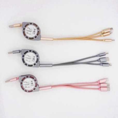 Cáp Sạc rút tròn đa năng 3 Đầu, 3 IN 1 SẠC NHANH, Dây Cao Cấp Siêu Bền