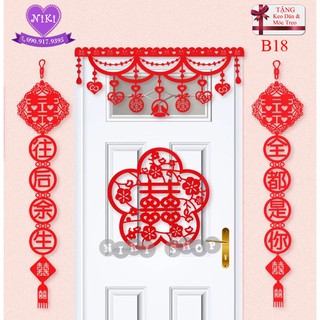 *SET CHỮ HỶ TRANG TRÍ ĐÁM CƯỚI VẢI NỈ HÌNH HOA MAI B18-- TẶNG KEO DÁN & MÓC TREO
